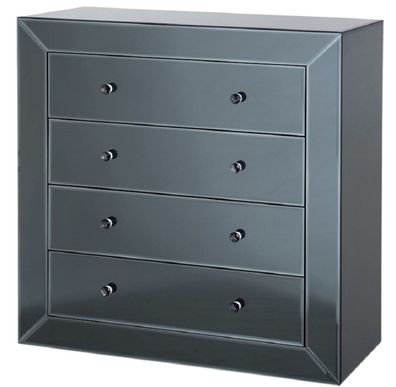 Casa Padrino Luxus Spiegelglas Kommode mit 4 Schubladen Schwarz 100 x 47 x H. 100 cm