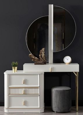 Casa Padrino Luxus Schlafzimmer Schminktisch Set Weiß / Gold / Grau - 1 Schminkkommod