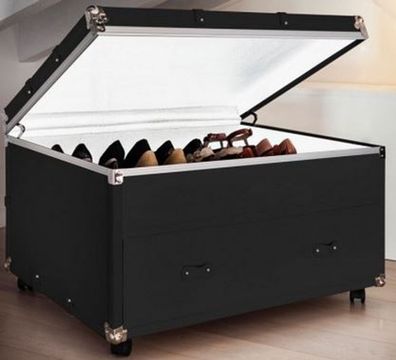 Casa Padrino Luxus Koffer Schuhkommode mit Schublade und Rollen Schwarz / Silber 100