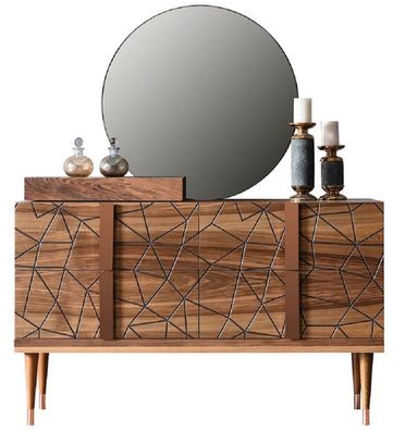 Casa Padrino Luxus Schlafzimmer Kommode mit Wandspiegel Braun / Kupferfarben - Elegan