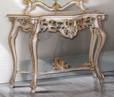 Casa Padrino Luxus Barock Konsole Weiß / Antik Gold - Handgefertigter Massivholz Kons