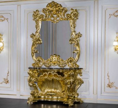 Casa Padrino Luxus Barock Möbel Set Konsole mit Spiegel Gold / Schwarz - Prunkvoller