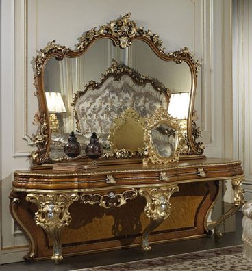 Casa Padrino Luxus Barock Konsole mit Spiegel Braun / Gold / Silber - Prunkvoller han