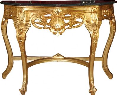 Casa Padrino Barock Konsolen Tisch Gold mit Marmorplatte - Konsole