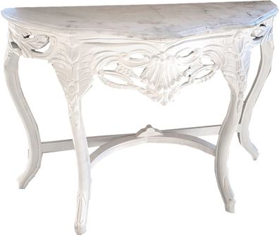Casa Padrino Barock Konsolentisch Weiss mit weißer Marmorplatte - Konsole Möbel Antik