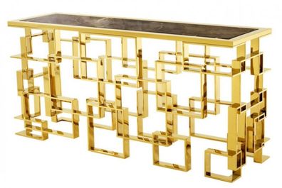 Casa Padrino Art Deco Luxus Konsole Edelstahl / Gold Finish mit Marmorplatte 150 x 60