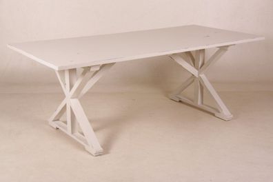 Casa Padrino Vintage Teak Esstisch Antik Stil Weiß 210 x 100 cm - Landhaus Stil Tisch