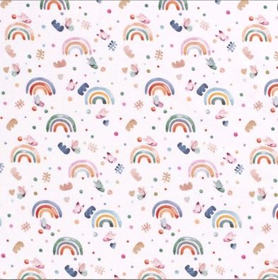 Jersey Stoff Regenbogen auf weiß 50cm x 150cm Schmetterling Baby Collection