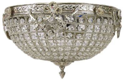 Casa Padrino Barock Kristall Deckenleuchte Silber Ø 40 cm - Runde Deckenlampe im Baro