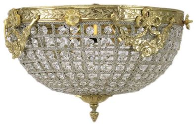 Casa Padrino Barock Kristall Deckenleuchte Gold Ø 40 cm - Runde Deckenlampe im Barock