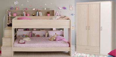 Kinderzimmer Möbel Set Hochbett Etagenbett 90x200 und 3-türiger Kleiderschrank Bibop