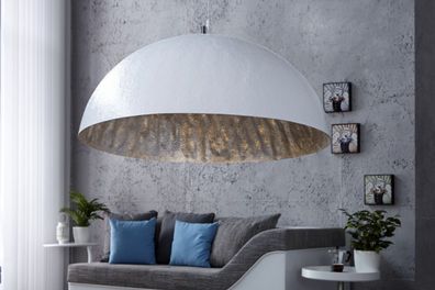 Casa Padrino Designer Pendelleuchte aus Edelstahl, Weiß / Silber, Durchmesser 70 cm -