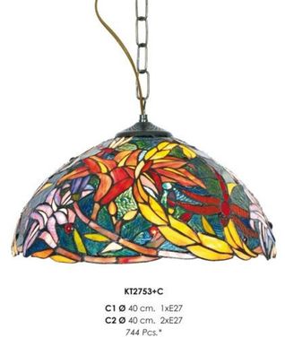 Casa Padrino Tiffany Hängeleuchte 40cm Gelb / Grün / Rot - Glas Mosaik Decken Lampe L