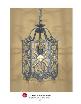 Orientalische Designer Pendelleuchte mit Kristall-Deco Antik Silber ModP2 Leuchte Lam