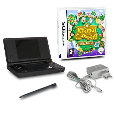 DSi Handheld Konsole schwarz #81A + Ladekabel + Spiel Animal Crossing Wild World