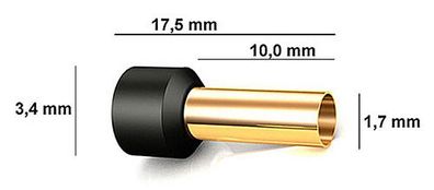 1,5mm² Viablue OFC-Aderendhülsen mit Kragen / 24k vergoldet / VE 10-20-30-40-50 Stück