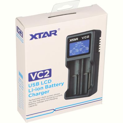 Xtar VC2 2-Schacht Lithium USB-Ladegerät (Micro USB-Eingang, LC-Display)