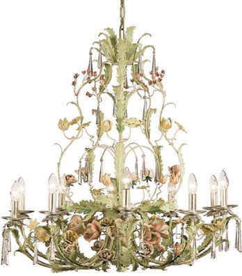 Casa Padrino Luxus Jugendstil Kronleuchter mit Swarovski Kristallglas Rosen & Blumen
