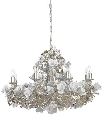 Casa Padrino Luxus Jugendstil Kronleuchter mit Swarovski Kristallglas Rosen Silber /