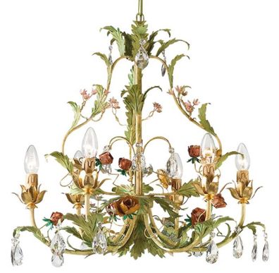 Casa Padrino Luxus Jugendstil Kronleuchter Blumen & Rosen Grün / Mehrfarbig / Gold Ø