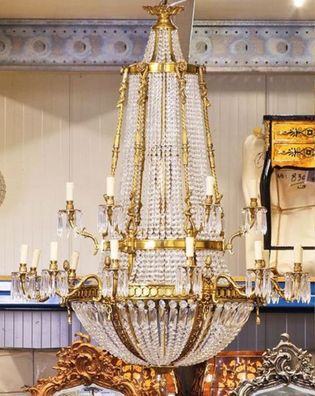 Casa Padrino Luxus Barock Kristall Kronleuchter Gold Ø 90 x H. 140 cm - Prunkvoller K