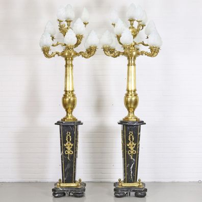 Casa Padrino Barock Stand Kronleuchter mit Marmor Säulen Set Mod2 Schwarz / Gold - Ed