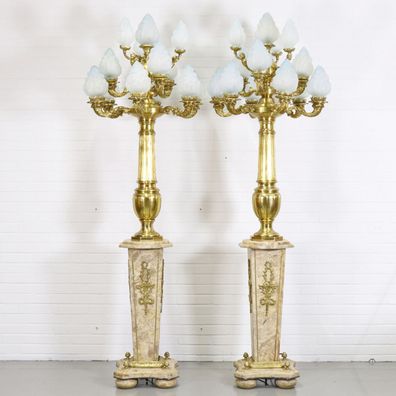 Casa Padrino Barock Stand Kronleuchter mit Marmor Säulen Set Mod2 Creme / Gold - Edel