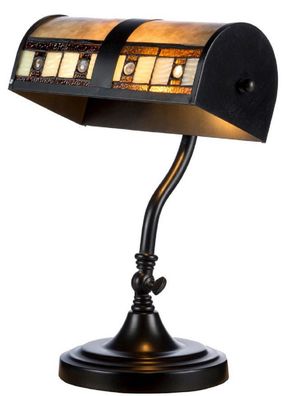 Casa Padrino Luxus Tiffany Schreibtischleuchte Schwarz / Mehrfarbig 25 x H. 38 cm - L