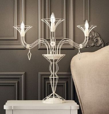 Casa Padrino Luxus Jugendstil Tischleuchte Weiß Ø 70 x H. 60 cm - Edle Metall Schreib