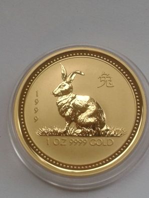 100$ 1999 Australien Lunar Hase 1 Unze 31,1g 999er Gold + Münzdose