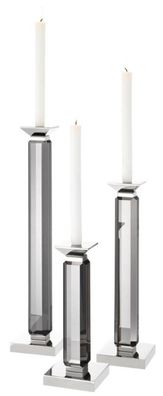 Casa Padrino Luxus Kerzenhalter 3er Set Grau / Silber - Luxus Kristallglas Accessoire