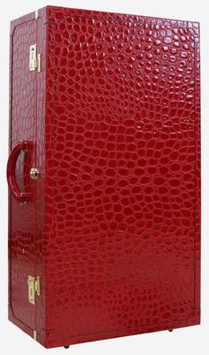 Casa Padrino Luxus Echtleder Koffer mit Zahlenschloss und Rollen Rot / Gold 48 x 28 x