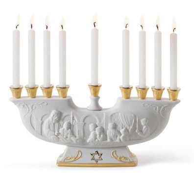 Casa Padrino Luxus Porzellan Kerzenhalter Arche Weiß / Gold 30 x H. 14 cm - Luxus Kol