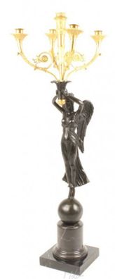 Casa Padrino Luxus Barock Empire Kerzenständer 5-Flammig - Bronze Figur auf Marmorsoc