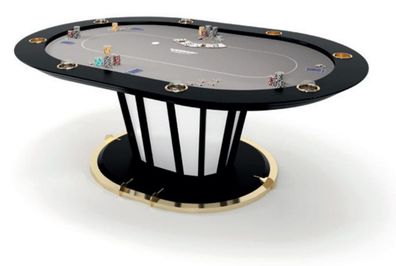 Casa Padrino Luxus Pokertisch Grau / Schwarz / Gold 219 x 150 x H. 77 cm - Ovaler Mas