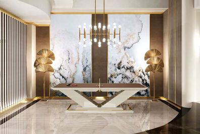 Casa Padrino Luxus Designer Indoor Tischtennisplatte Braun / Creme / Gold 274 x 152,5