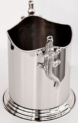 Casa Padrino Messing Weinkühler Aligator Silber Ø 18 x H. 21 cm - Runder Weinflaschen