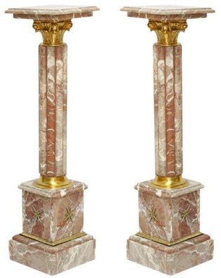 Casa Padrino Barock Marmor Säulen Set Mehrfarbig / Gold - Prunkvolle Deko Säulen im B