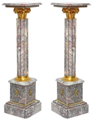 Casa Padrino Barock Marmor Säulen Set Grau / Gold - Prunkvolle Deko Säulen im Barocks