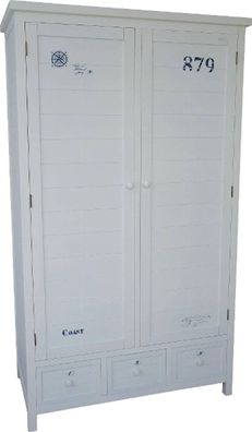 Casa Padrino Landhausstil Kleiderschrank Weiß / Dunkelblau 113 x 60 x H. 195 cm - Lan