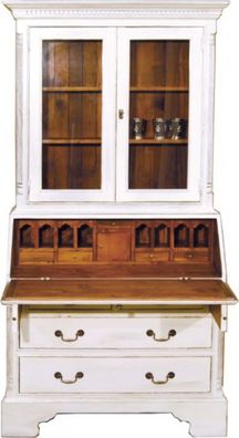 Casa Padrino Vintage Sekretär Schrank Antik Stil Weiss / Holzfarben H 210 x B 110 cm