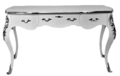 Casa Padrino Luxus Barock Sekretär Weiß / Silber 150 cm - Schreibtisch Luxus Möbel