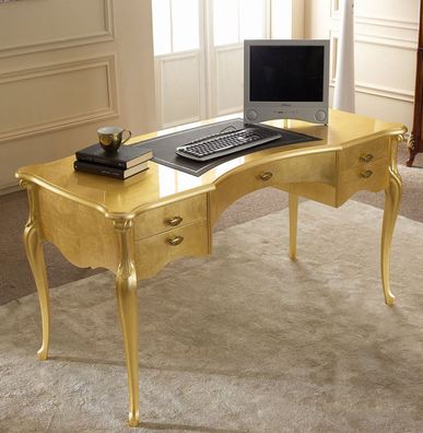 Casa Padrino Luxus Barock Schreibtisch Gold / Schwarz - Edler Massivholz Bürotisch mi
