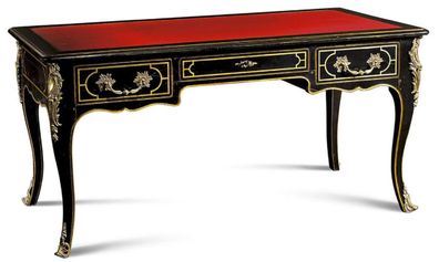 Casa Padrino Luxus Barock Schreibtisch mit 3 Schubladen Schwarz / Rot / Gold - Prunkv