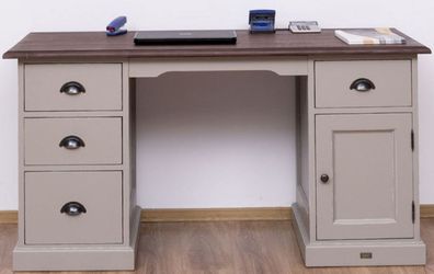 Casa Padrino Landhausstil Schreibtisch mit 4 Schubladen und Tür Antik Grau / Dunkelbr