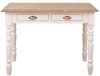 Casa Padrino Landhausstil Schreibtisch mit 2 Schubladen Antik Weiß / Naturfarben / An