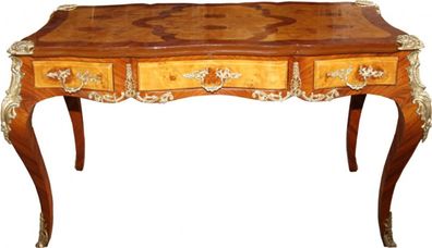 Casa Padrino Luxus Barock Schreibtisch mit 3 Schubladen Braun / Gold B 141 cm, T 71 c