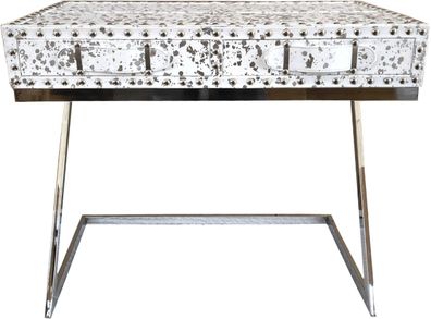 Casa Padrino Luxus Schreibtisch mit 2 Schubladen Weiß / Silber 110 x 50 x H75 Leder /