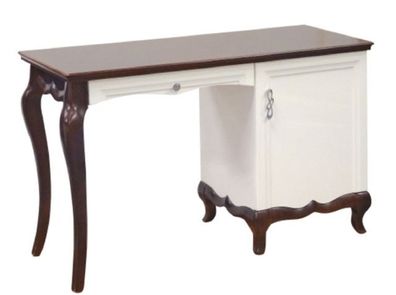 Casa Padrino Luxus Art Deco Schreibtisch mit Tür und Schublade Weiß / Dunkelbraun 136