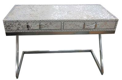 Casa Padrino Designer Schreibtisch mit 2 Schubladen Silber / Weiß 110 x 50 x H. 75 cm